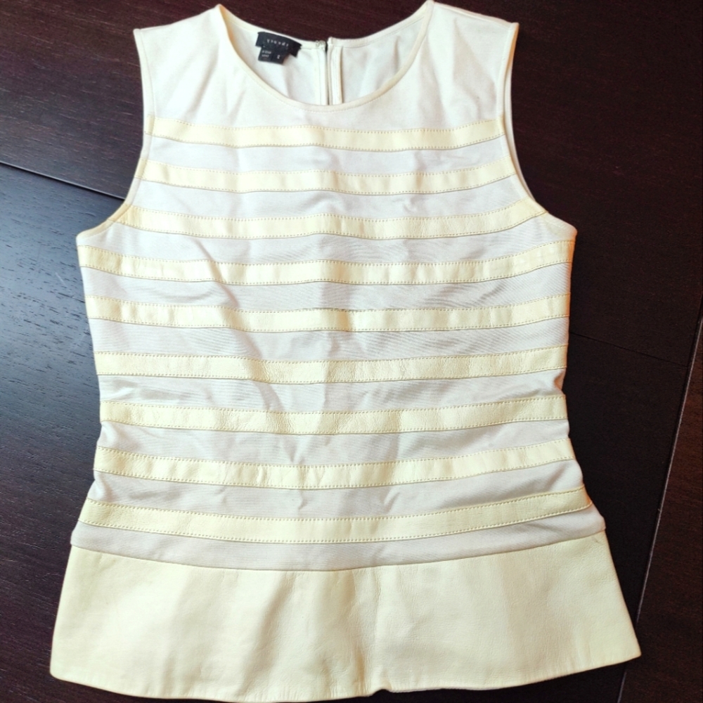 Theory leather stripe peplum top goatskin